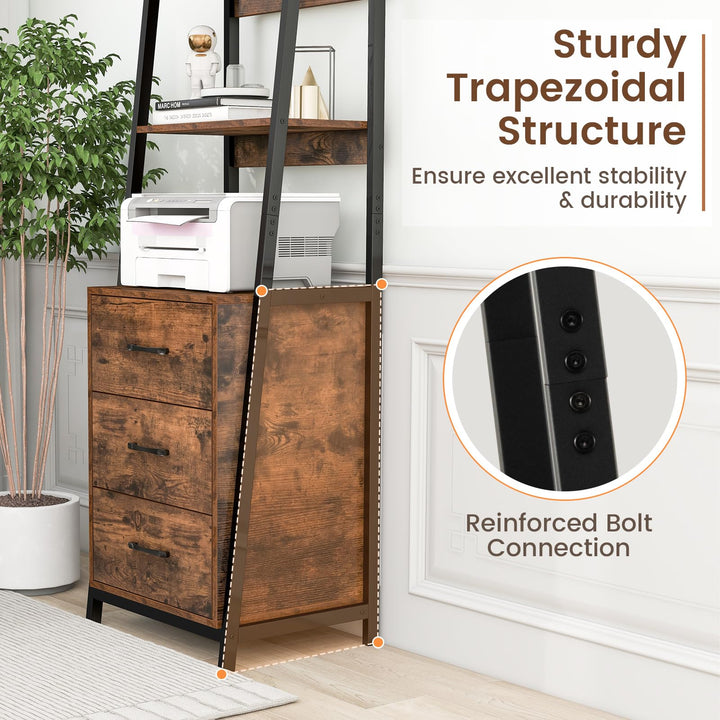 Giantex Ladder Bookshelf with Drawers 69" Tall Wooden Bookcase
