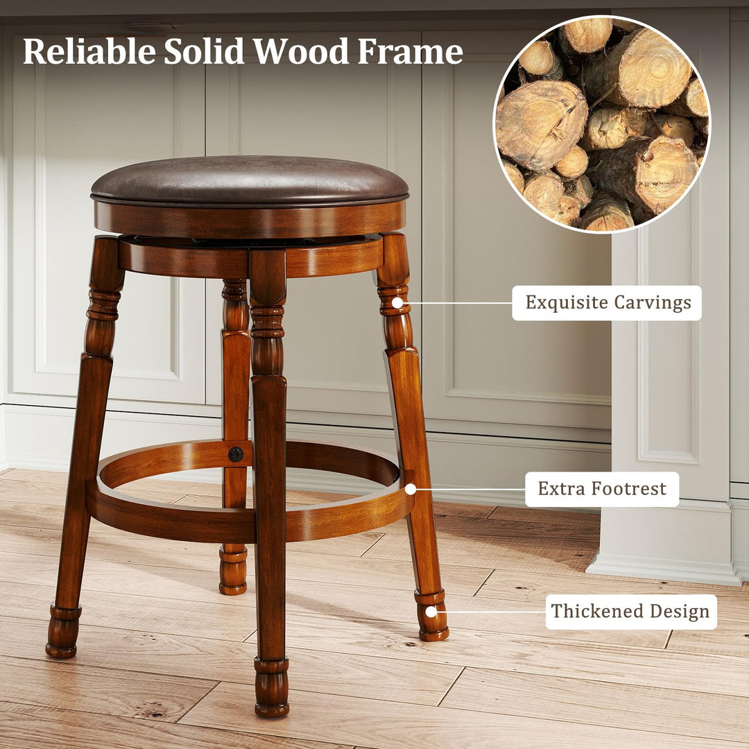 Giantex Swivel Bar Stools Set with Faux Leather Padded Seat