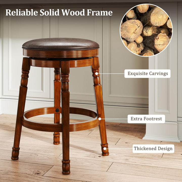 Giantex Swivel Bar Stools Set with Faux Leather Padded Seat