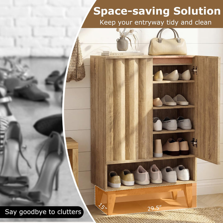 Giantex Wooden Shoe Cabinet with 2 Fluted Doors
