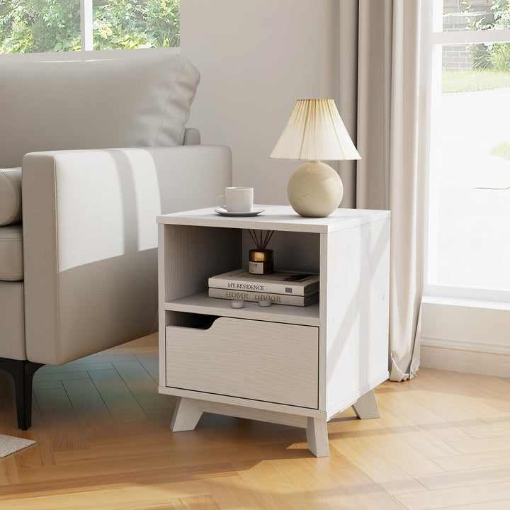 Giantex 2 Tier Nightstand, Mid Century Modern Bedside Table with Storage Drawer &amp; Open Shelf
