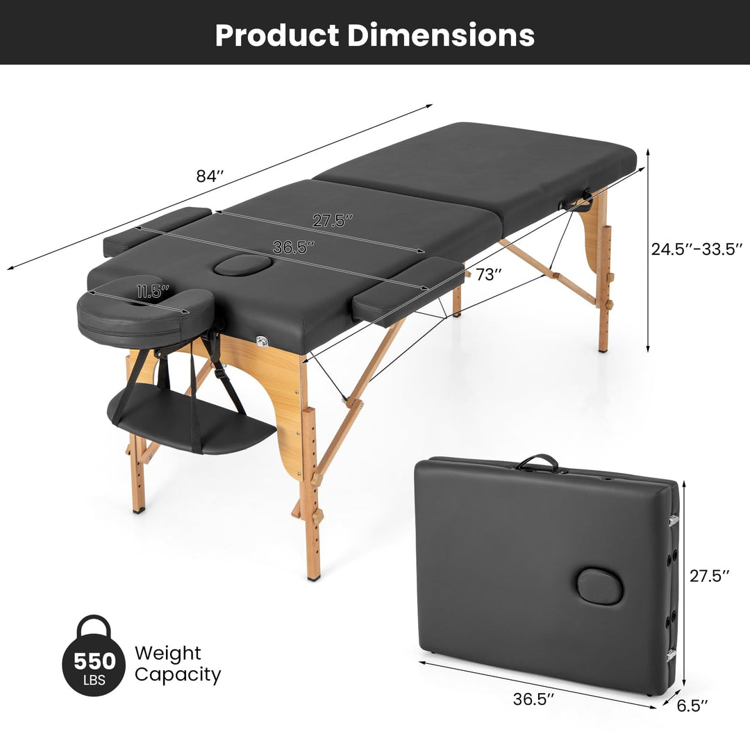Giantex Massage Table, Portable Massage Bed w/Carrying Case, 2-Section Salon Spa Facial Care Tattoo Bed