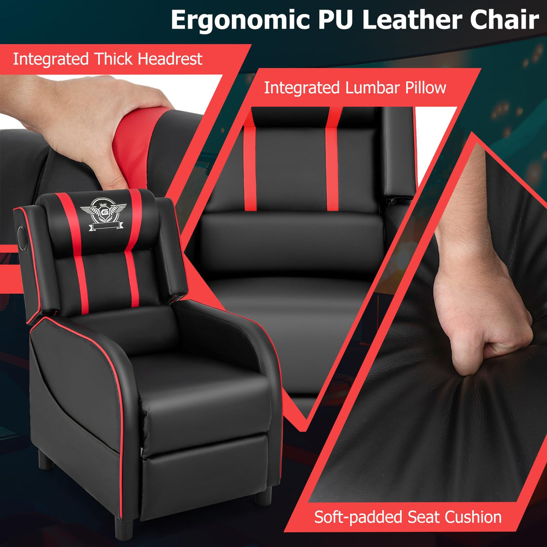 Giantex Gaming Massage Recliner Chair - Racing Style Gaming Sofa Chair with Reclining Backrest, Massage Lumbar Pillow