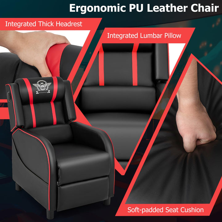 Giantex Gaming Massage Recliner Chair - Racing Style Gaming Sofa Chair with Reclining Backrest, Massage Lumbar Pillow