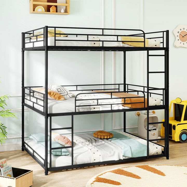 Giantex Metal Full Over Full Over Full Bunkbeds with Safety Guardrails &amp; 2 Ladders