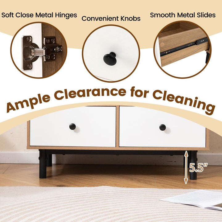 Giantex Storage Cabinet with 4 Drawers Door &amp; Open Compartment, Metal Support Legs