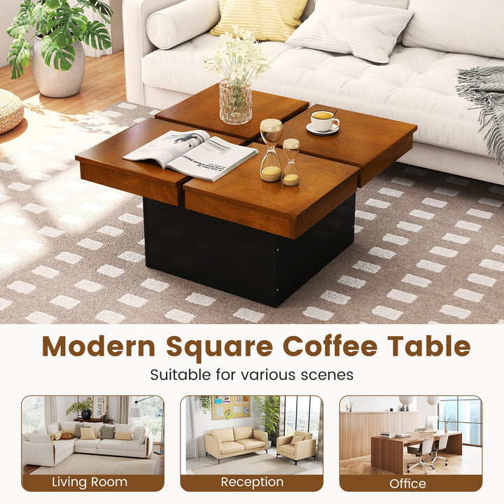 Giantex Square Coffee Table | 31.5 Inch Mid Century Modern Center Table with Solid Wood Veneered Split Top