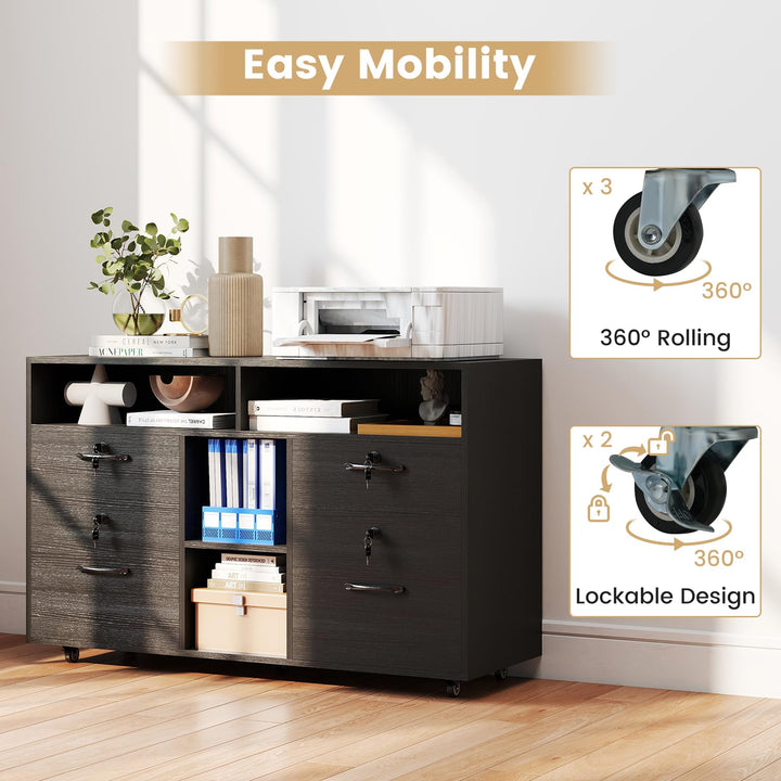 Giantex 4-Drawer Lateral File Cabinet with Lock &amp; 5 Rolling Wheels (2 Lockable)