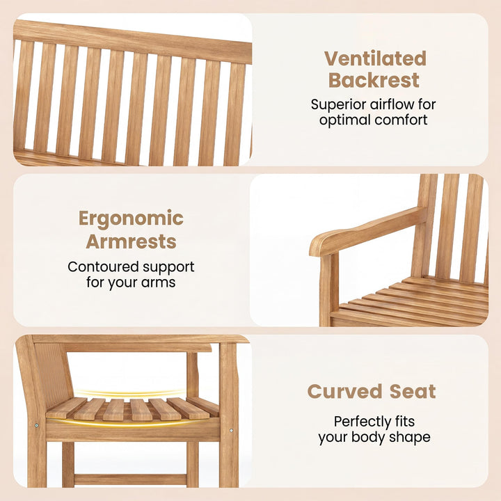 GIANTEX 51" Teak Wood 2-Person Patio Bench with Armrests
