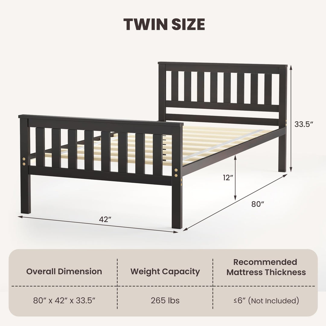 Giantex Queen/Full/Twin Size Wood Bed Frames with Headboard, Mid Century Platform Bed with Wooden Slats Support