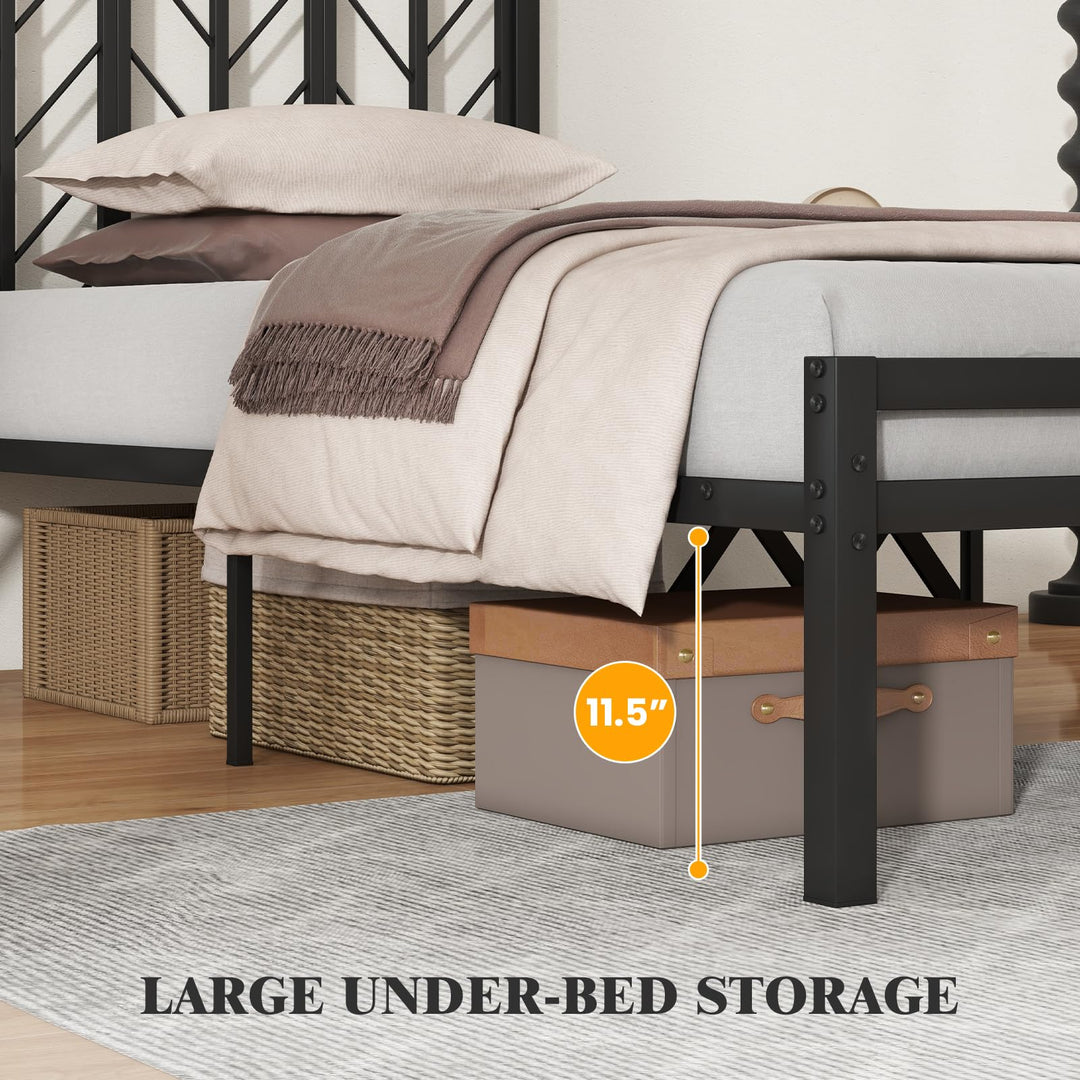 Giantex Queen/Full/Twin Size Bed Frames with Vintage Headboard, Metal Mattress Foundation for Storage