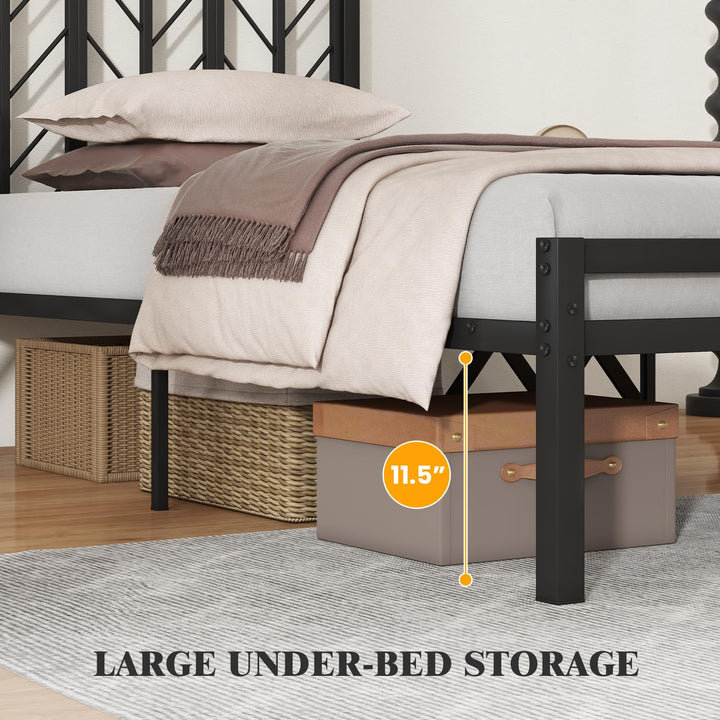 Giantex Queen/Full/Twin Size Bed Frames with Vintage Headboard, Metal Mattress Foundation for Storage
