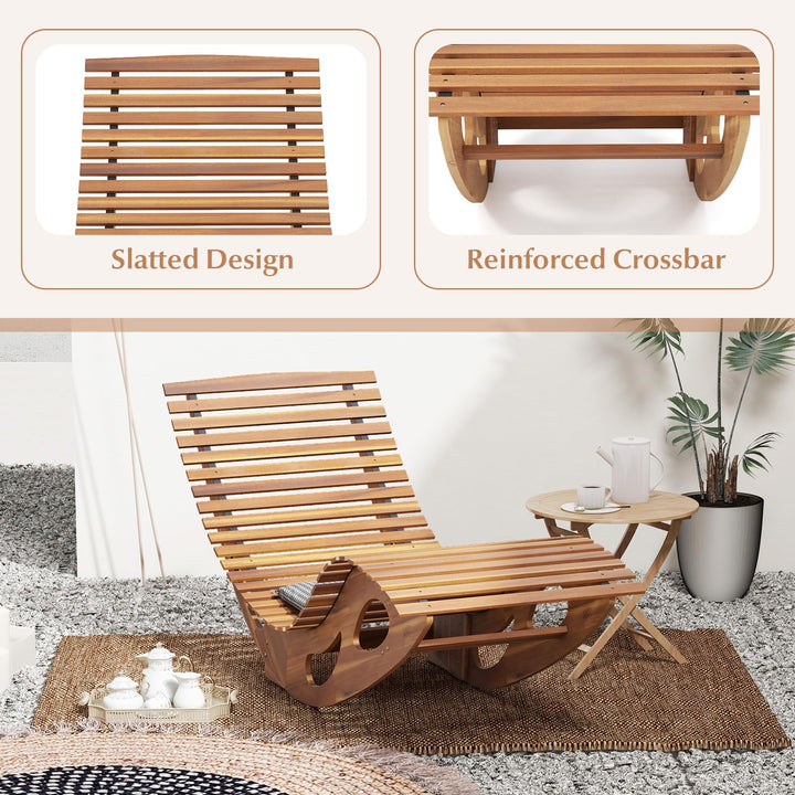 Giantex Acacia Wood Outdoor Rocking Chair, Patio Lounge Chair with Ergonomic Curved &amp; Slatted Seat, High Back