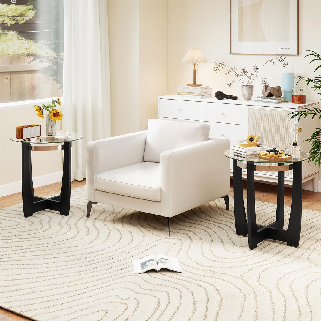 Giantex Round Glass End Table - 24’’ Side Table with Tempered Glass Top