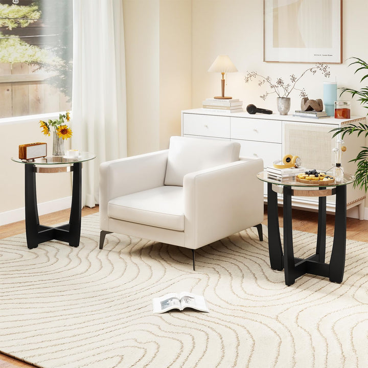 Giantex Round Glass End Table - 24’’ Side Table with Tempered Glass Top
