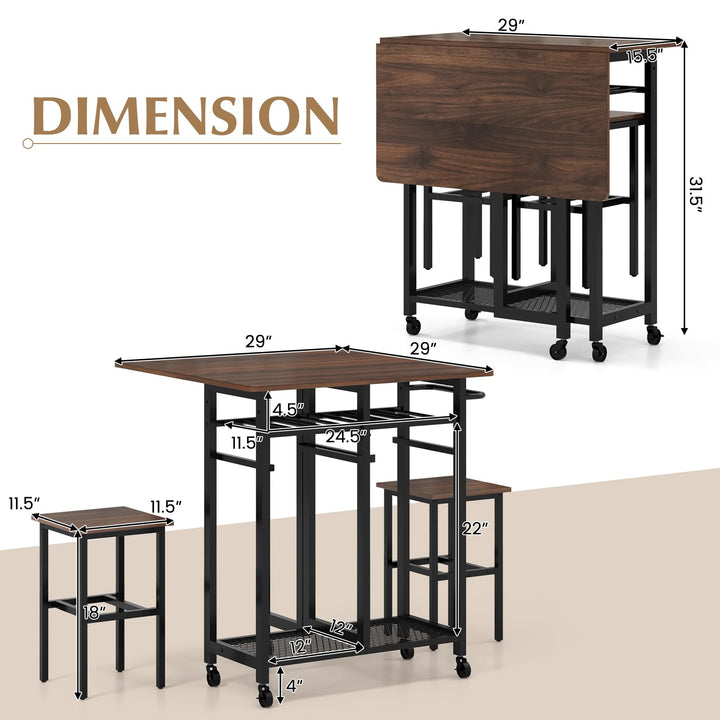 3 Piece Dining Table Set with 6-Bottle Wine Rack