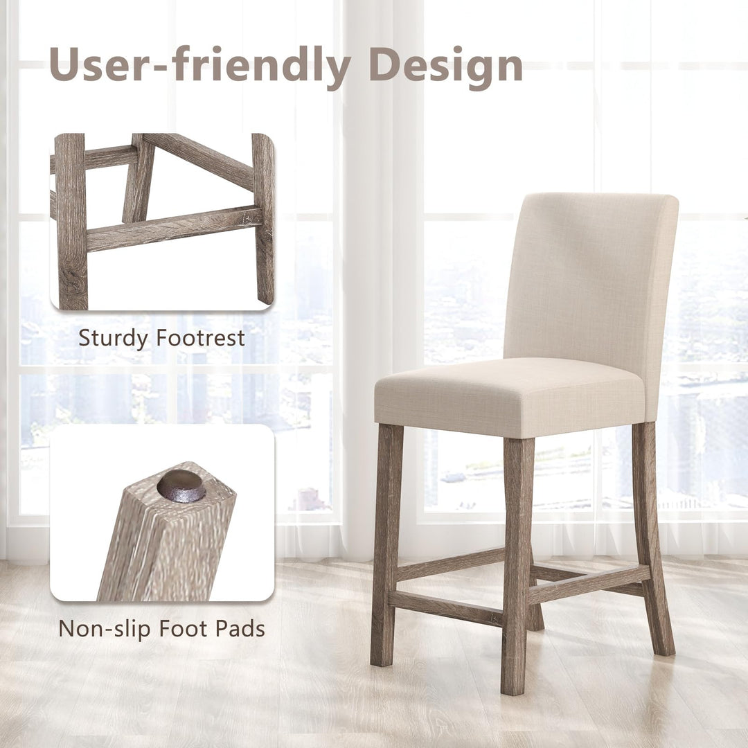 Giantex Bar Stools Counter Height, 24.5" Modern Fabric Bar Chairs with Back, Footrest &amp; Solid Wood Legs