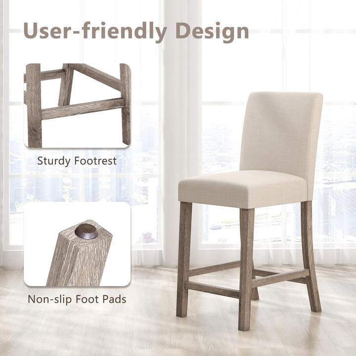 Giantex Bar Stools Counter Height, 24.5" Modern Fabric Bar Chairs with Back, Footrest &amp; Solid Wood Legs