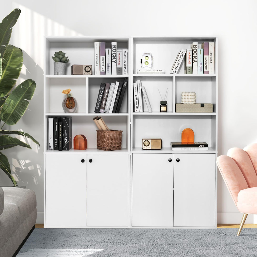 Giantex 3-Tier Bookcase with Doors, 61" Tall Bookshelf with 4 Open Cubes &amp; Adjustable Shelf, White