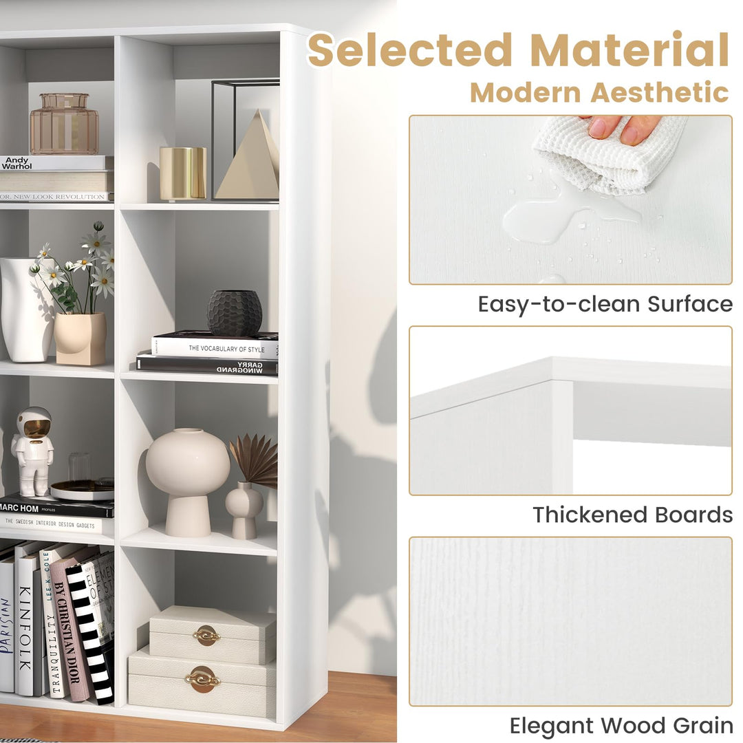 Giantex 8-Cube Bookcase, White Cubby Bookshelf w/Back Guardrail &amp; Anti-Tipping Kits