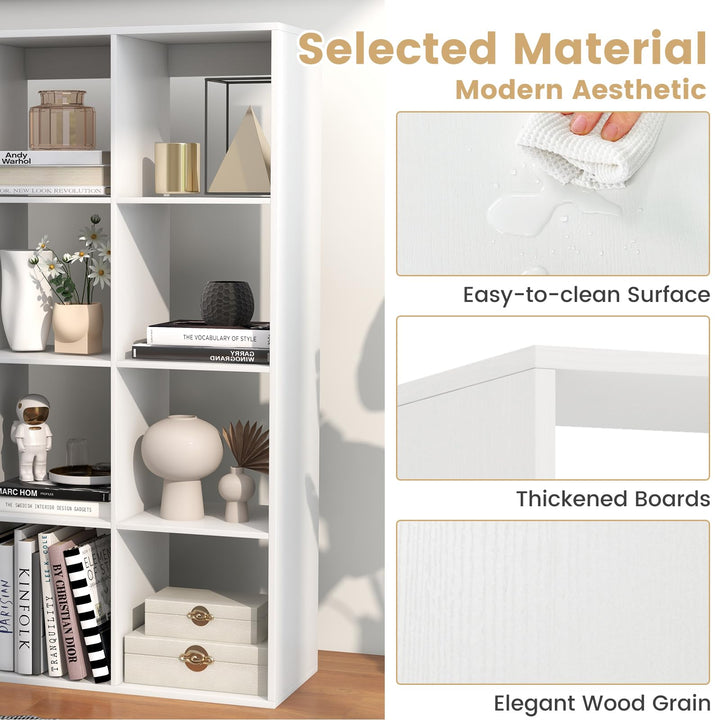 Giantex 8-Cube Bookcase, White Cubby Bookshelf w/Back Guardrail &amp; Anti-Tipping Kits