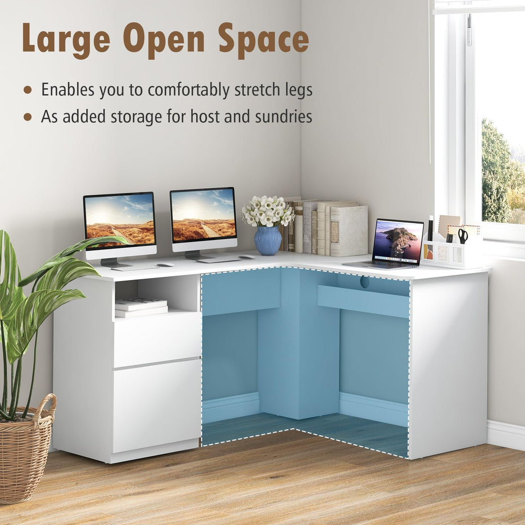 Giantex L Shaped Computer Desk with Drawers, 59" Corner Desk Workstation with Storage Shelf &amp; Cable Holes