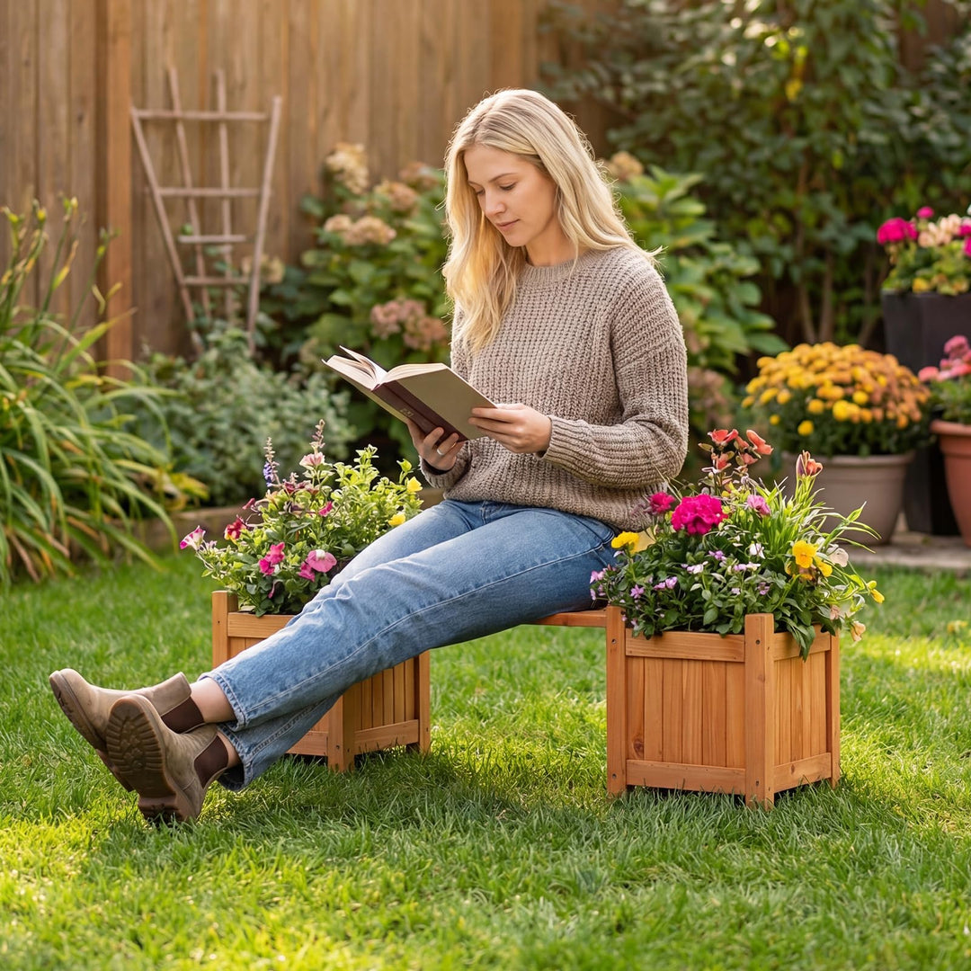 Giantex Outdoor Bench with Raised Garden Beds (42"x11"x11.5")