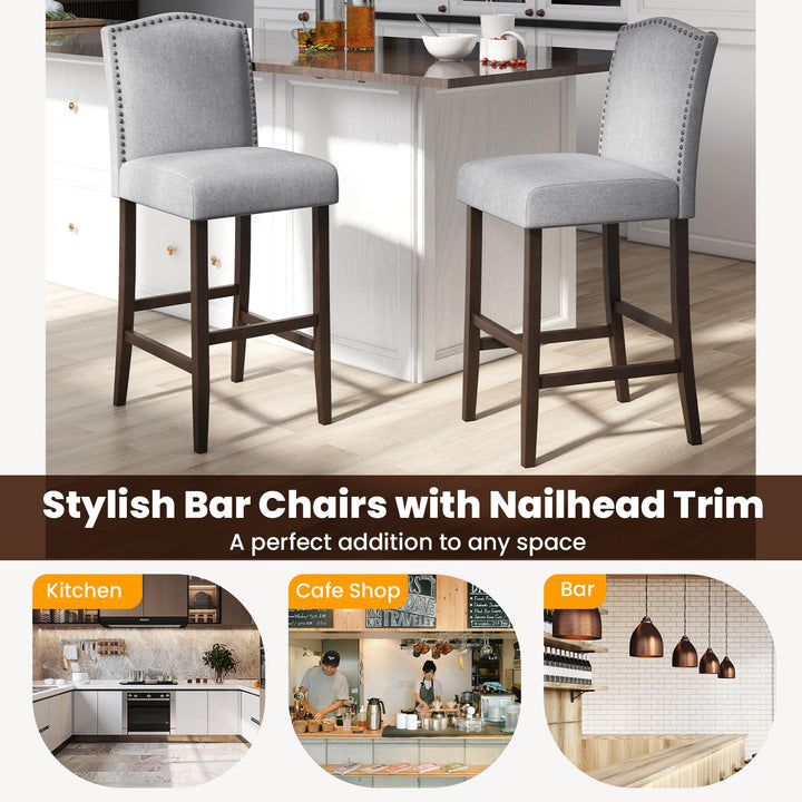 Giantex 30" Bar Stools Set of 2/4, Upholstered Bar Height Bar Chairs with Back &amp; Rubber Wood Legs