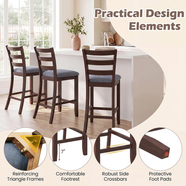 Giantex 26 Inch Farmhouse Upholstered Wooden Barstools with Footrest (2/4)