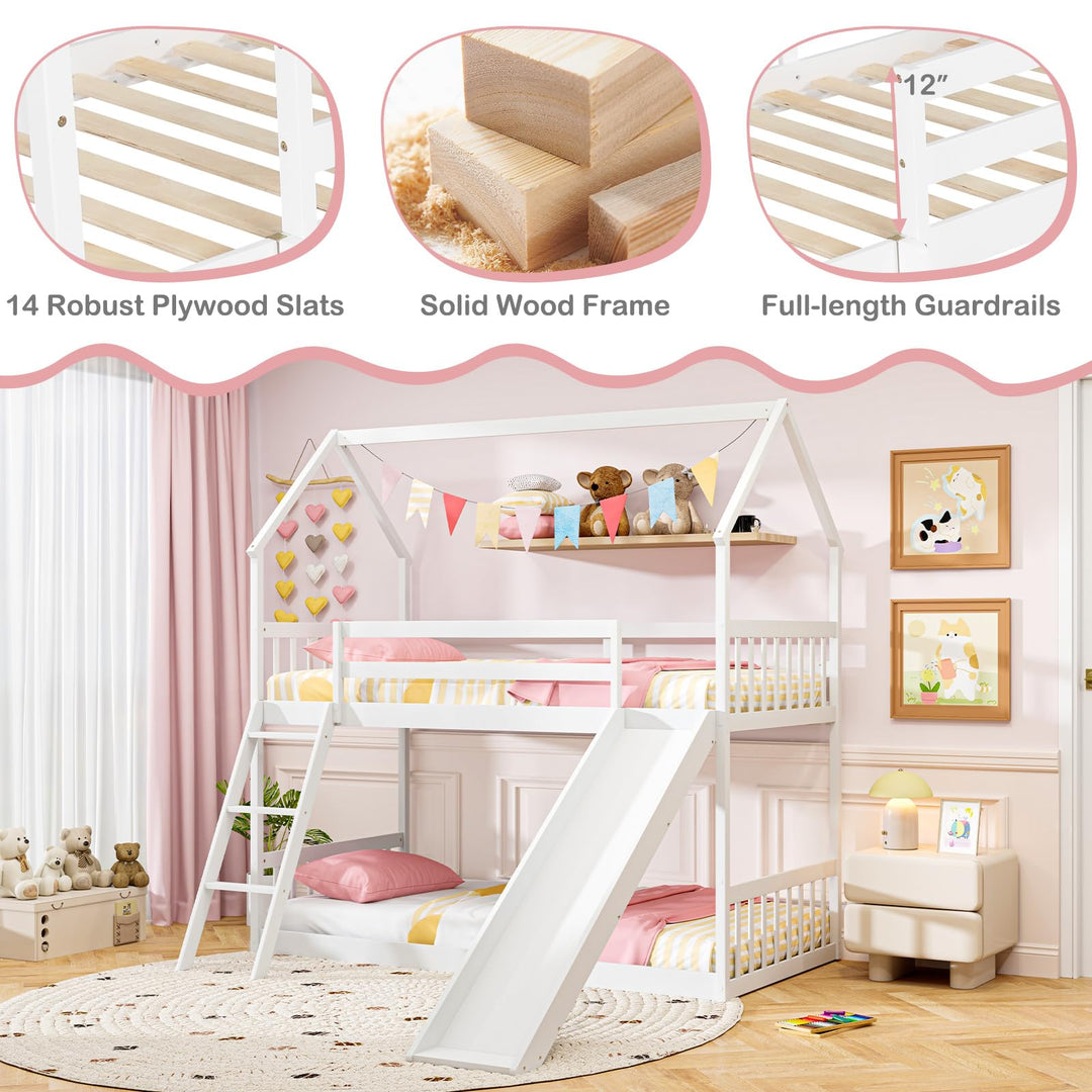 Giantex Wood Kids Bunk Bed with Slide &amp; Ladder