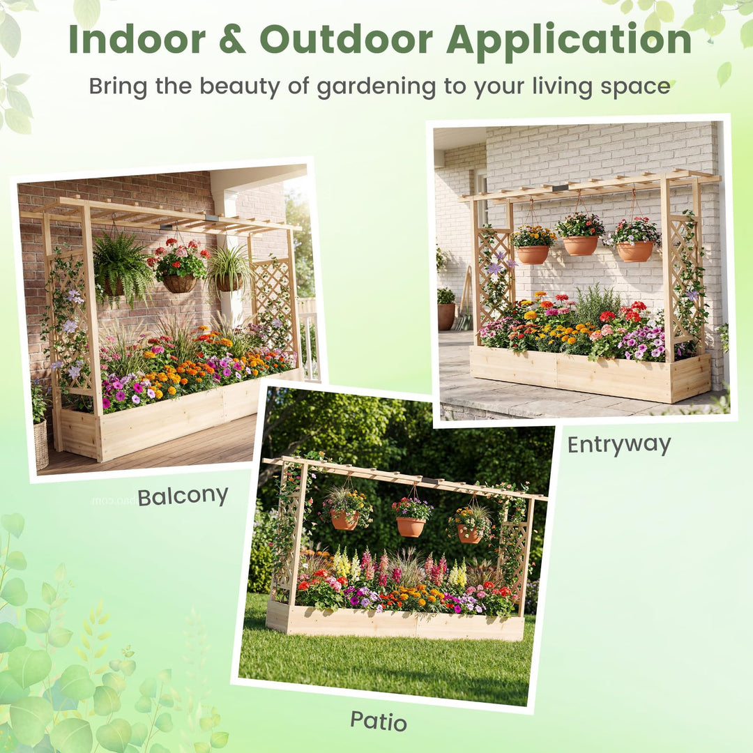 Giantex Wooden Raised Garden Bed with Trellis &amp; Hanging Roof