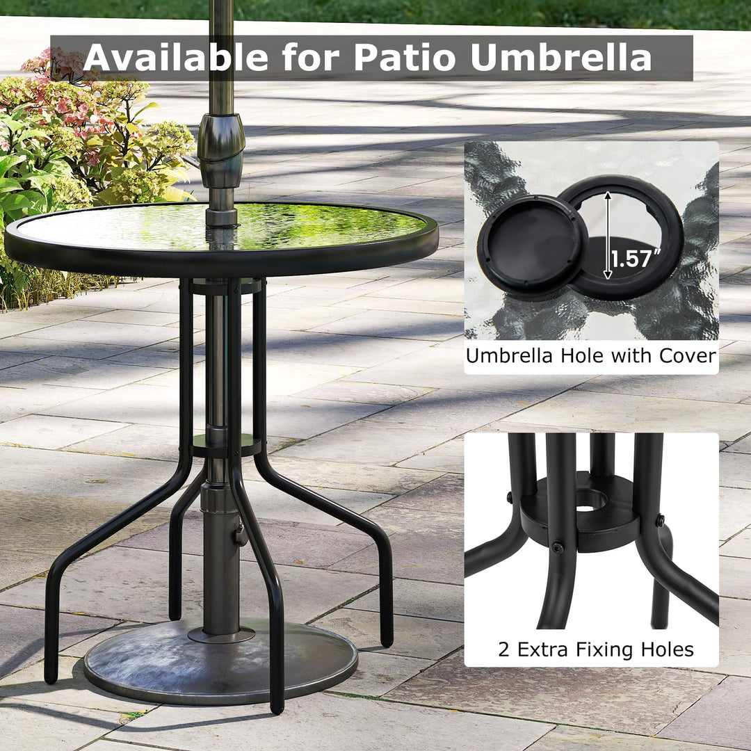 Giantex Patio Round Dining Table with Tempered Glass Tabletop and 1.57" Umbrella Hole