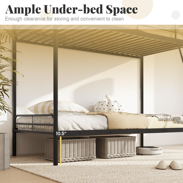 Giantex Metal Bunk Bed Twin Over Twin, Heavy Duty Twin Bunk Beds with Inclined Ladder &amp; Safety Guardrails