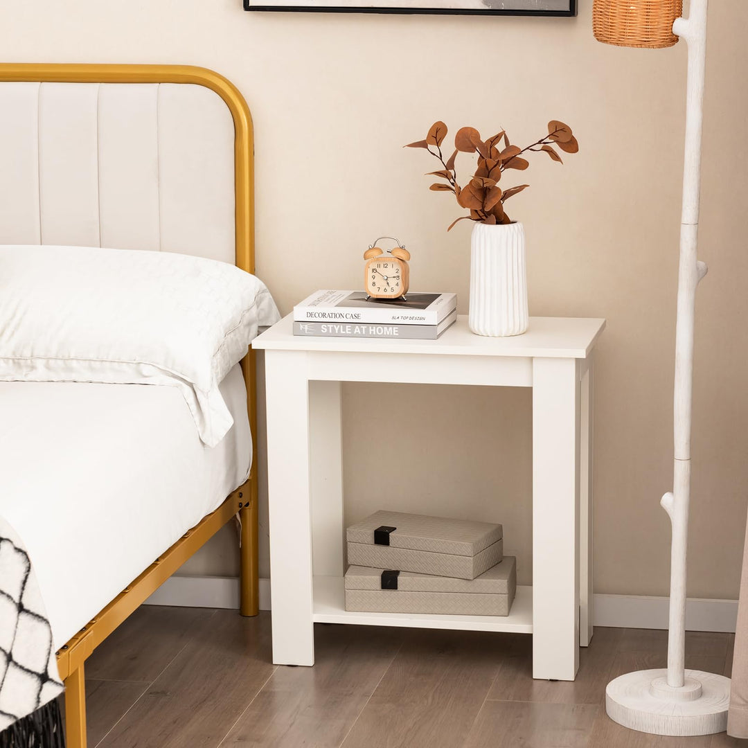 Giantex 2-Tier End Table White, Modern Side Table with Storage Shelf (1/2)