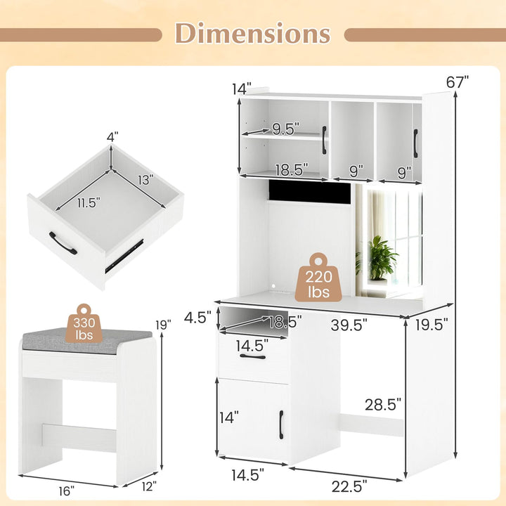 CHARMAID 67" LED Vanity Desk with Lighted Mirror