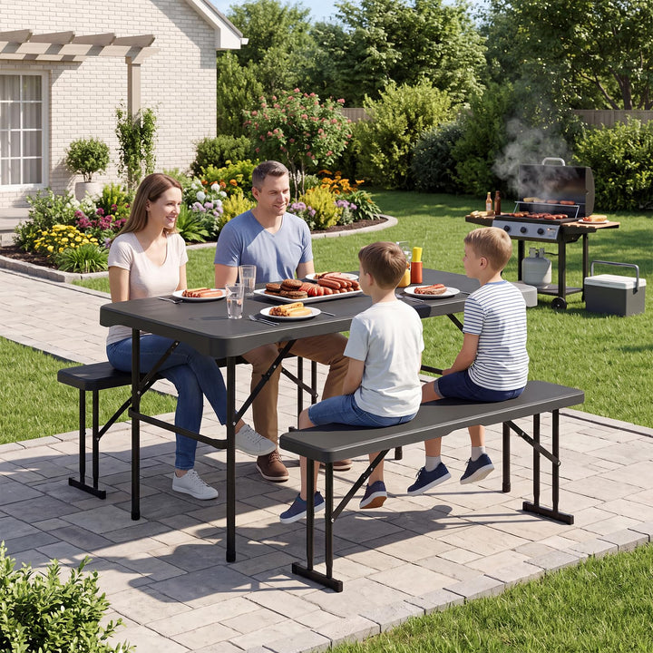 Giantex Folding Picnic Table Bench Set | Rectangular Patio Dining Table Set for 4