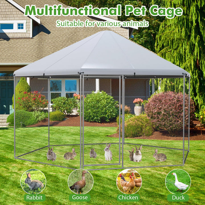 Giantex Large Metal Chicken Run - 13ft Hexagon Walk-in Chicken Coop