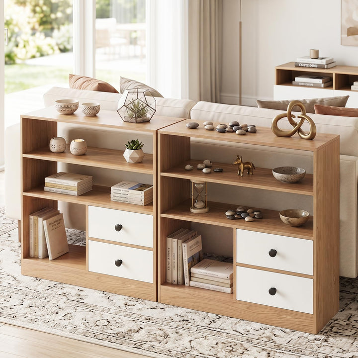 Giantex 4-Tier Freestanding Bookcase w/3 Open Compartments &amp; 2 Detachable Fabric Drawers