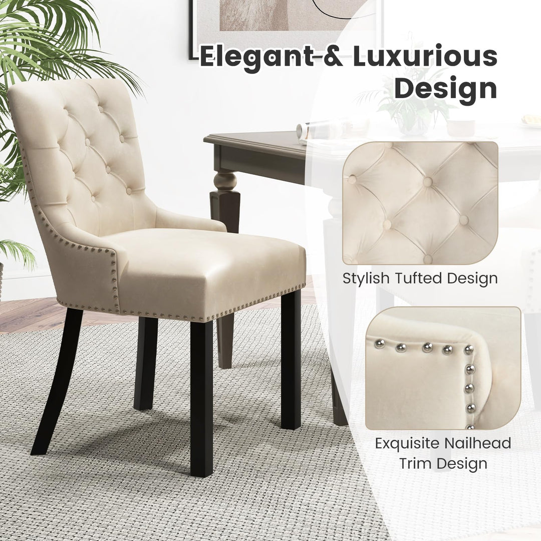 Gianex Upholstered Dining Chairs Set, Wood Wingback Accent Chairs w/Rubber Wood Legs &amp; Nailhead Button Tufted Back