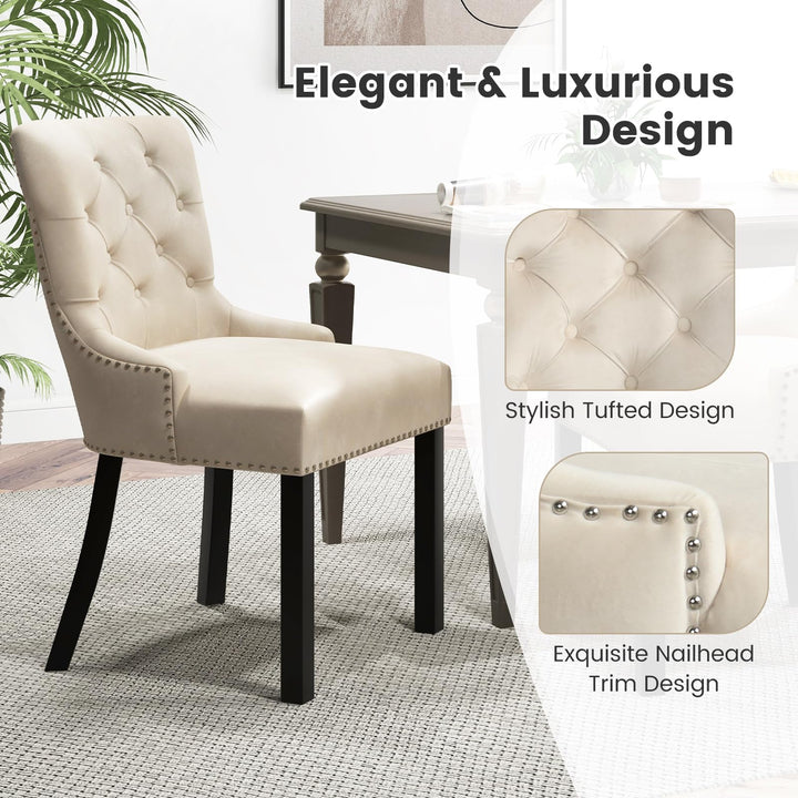 Gianex Upholstered Dining Chairs Set, Wood Wingback Accent Chairs w/Rubber Wood Legs &amp; Nailhead Button Tufted Back