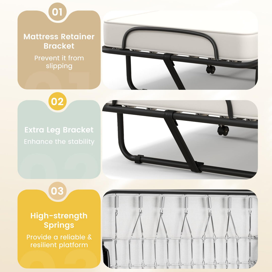 Giantex Folding Bed with Mattress for Adults, 75" x 31" Cot Size Portable Rollaway Bed with Sturdy Metal Frame