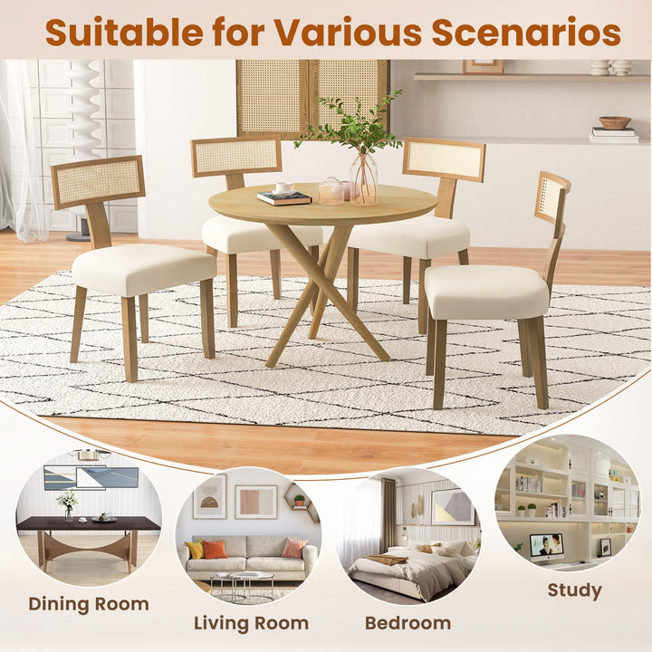 Giantex Rattan Dining Chairs Set, Mid Century Modern Kitchen Chairs w/Rattan Backrest &amp; Rubber Wood Legs