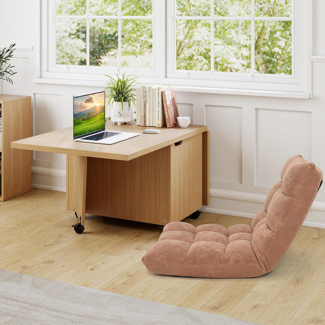 Giantex Folding Coffee Table 48 Inch Drop Leaf Extendable Center Table with Storage Cabinet &amp; Wheels