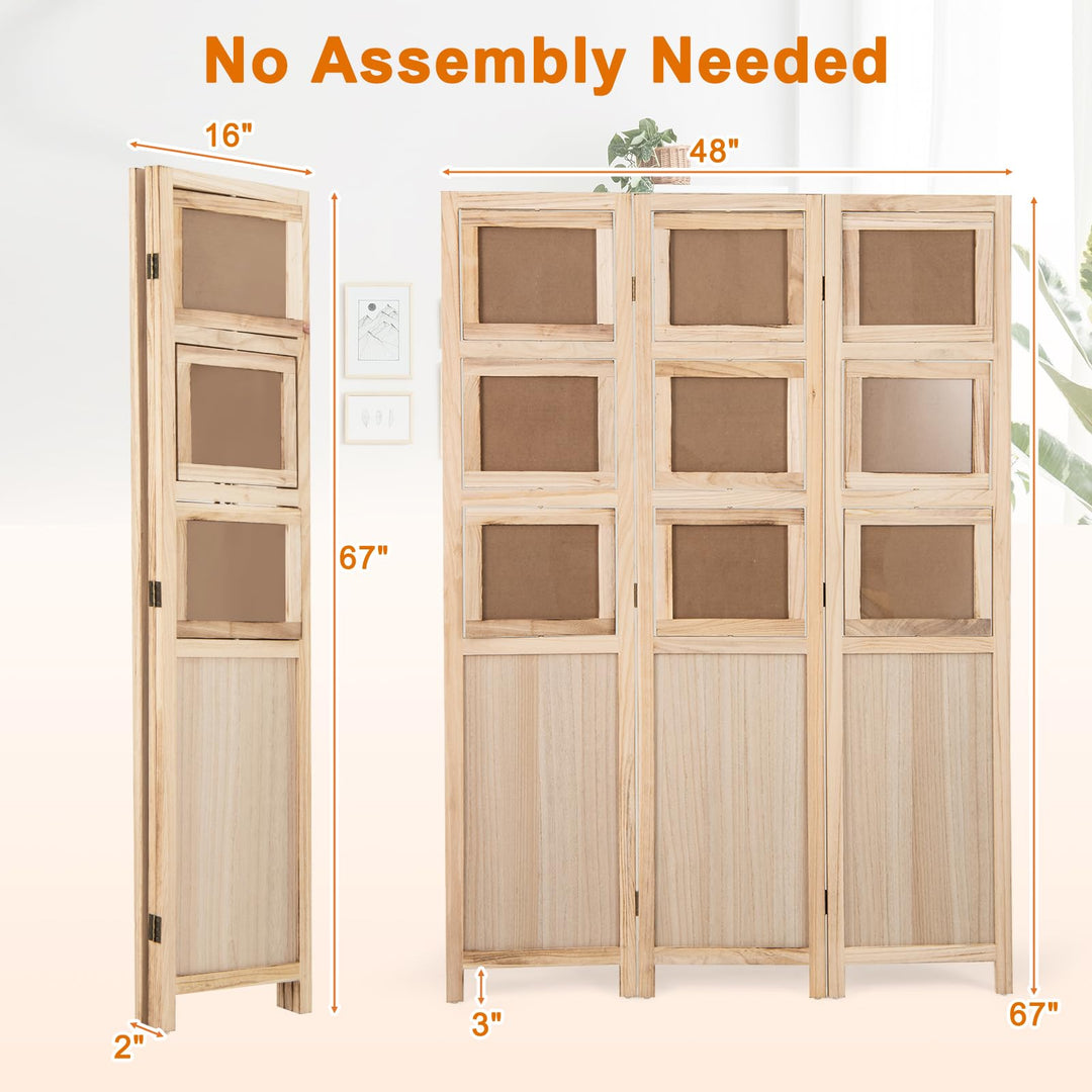 Giantex 3 Panel Room Divider with 9 Rotating Picture Frames