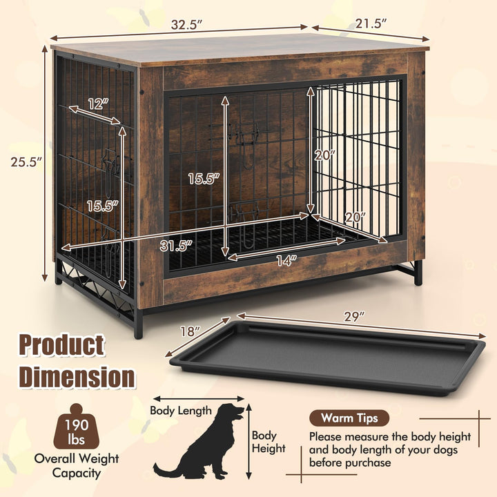 Giantex Dog Crate Furniture - Dog Kennel Side Table with Double Doors &amp; Removable Pull-Out Tray