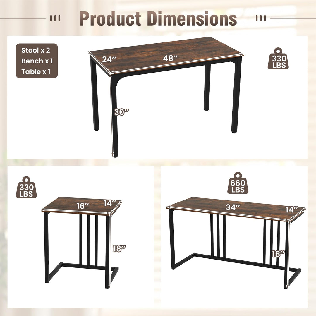 Giantex Dining Table Set for 4 Industrial Kitchen Table 2 Chairs Stool &amp; Bench