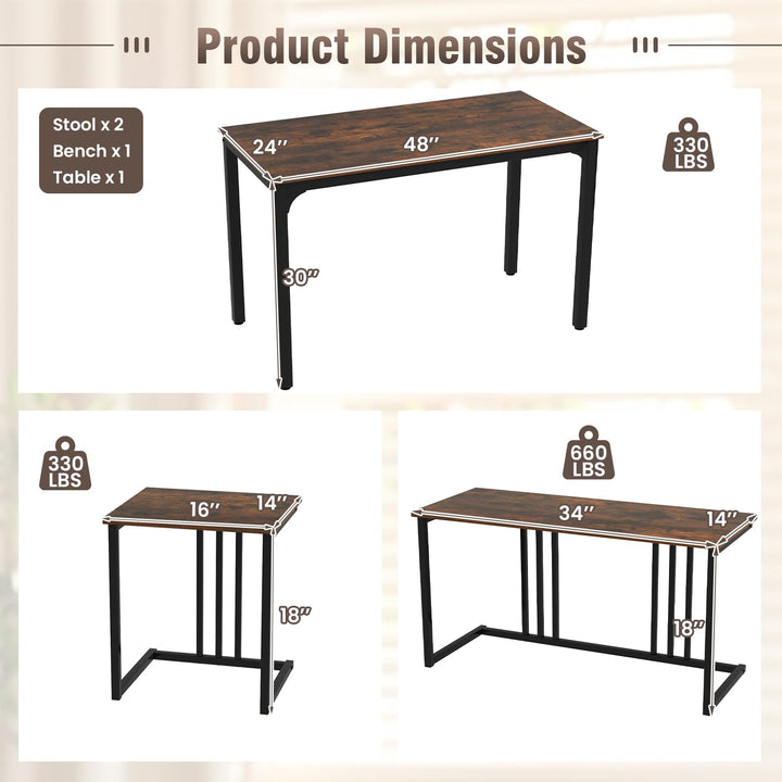 Giantex Dining Table Set for 4 Industrial Kitchen Table 2 Chairs Stool &amp; Bench