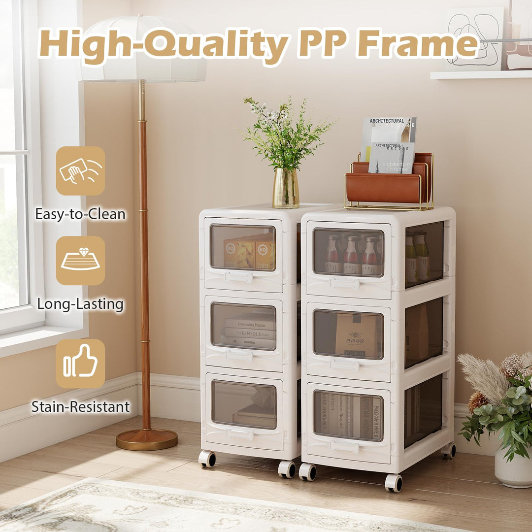 Giantex 3/4/5-Tier Plastic Drawer Storage Organizer Rolling Cart with Drawers &amp; Lockable Wheels