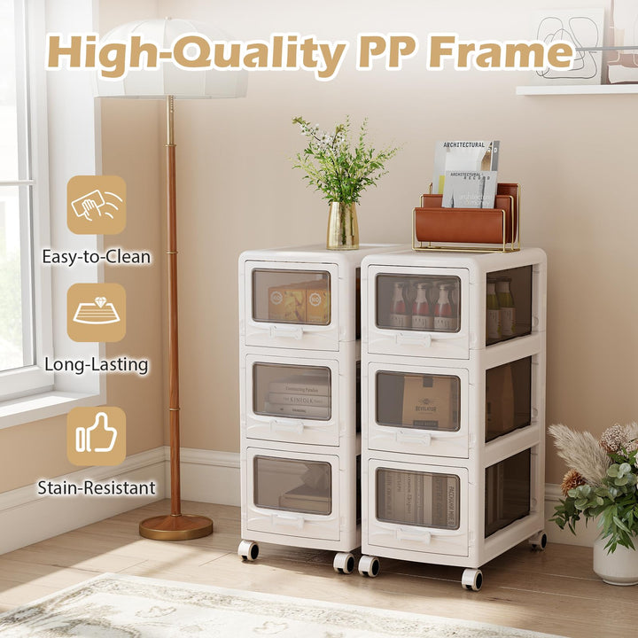 Giantex 3/4/5-Tier Plastic Drawer Storage Organizer Rolling Cart with Drawers &amp; Lockable Wheels