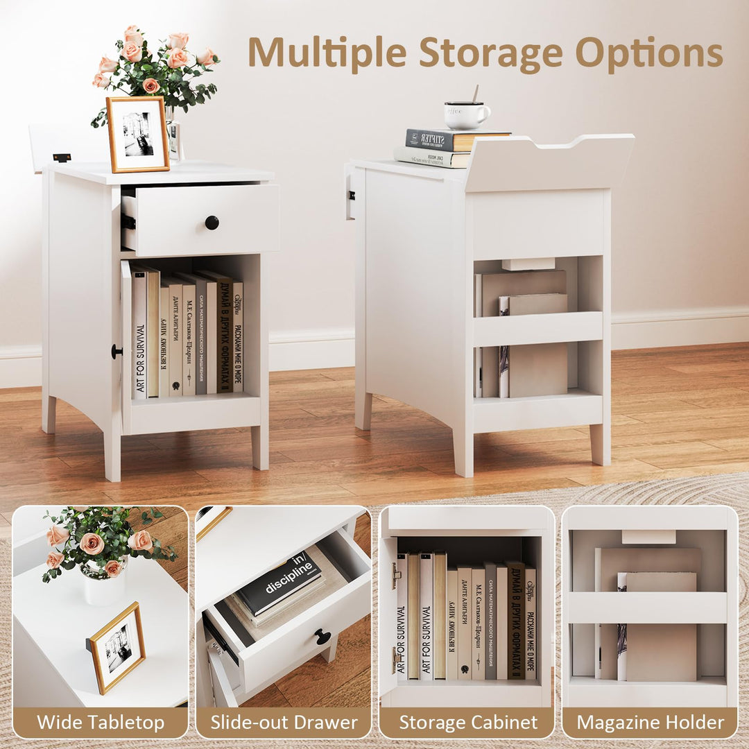 Giantex Nightstand with Charging Station, Flip Top End Table w/USB Ports &amp; Outlets, Modern Side Table w/Storage Drawer